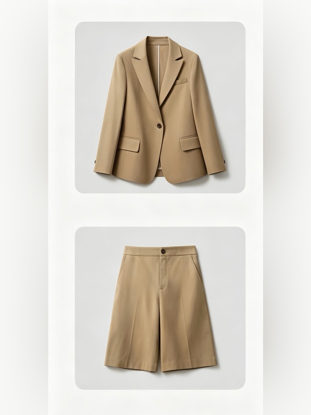 Women’s Tailored Tan Blazer & Shorts Set 98% Cotton 2% Spandex